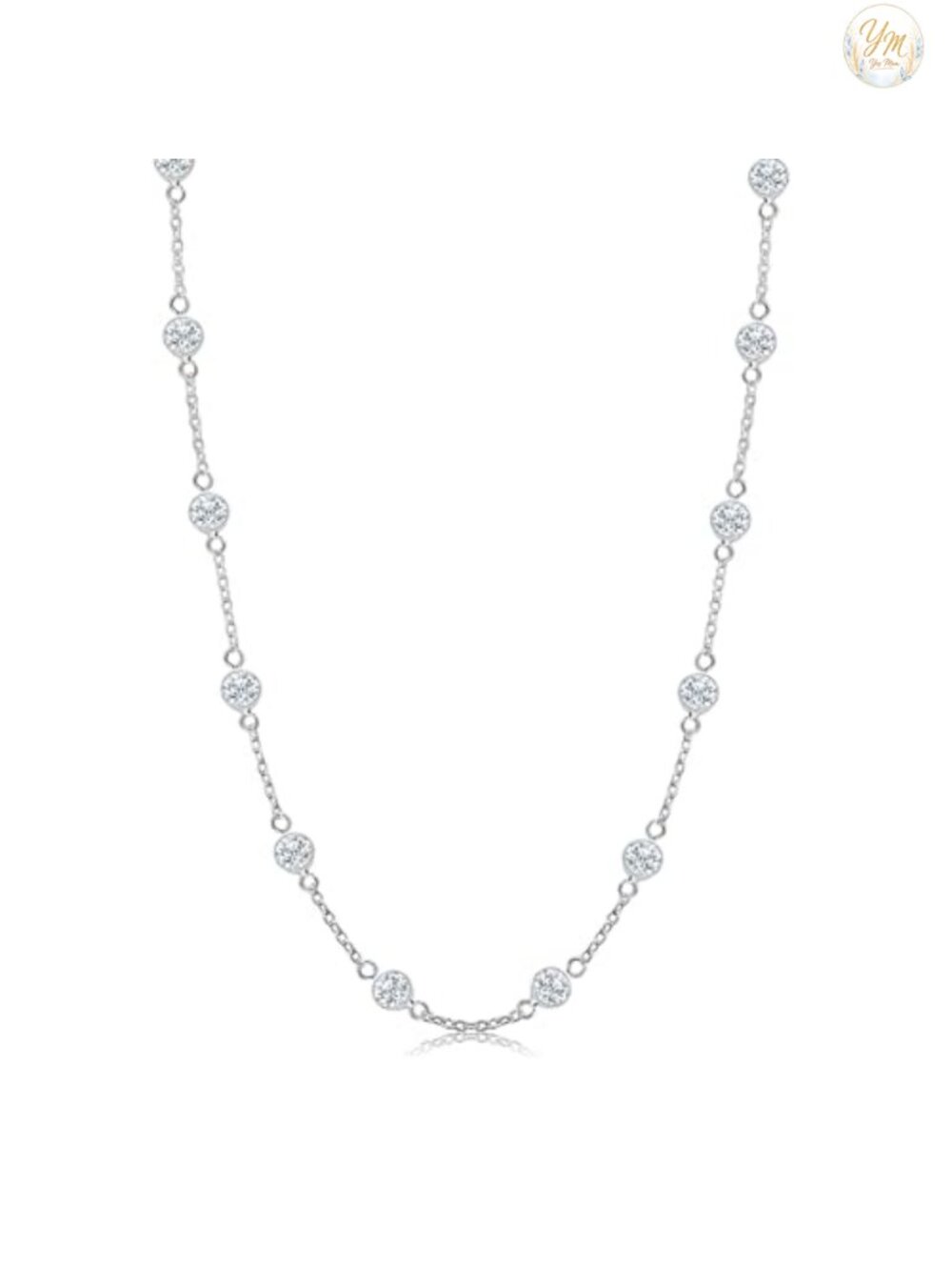 LeCalla 925 Sterling Silver CZ Station Necklace | Round Cubic Zirconia Cable